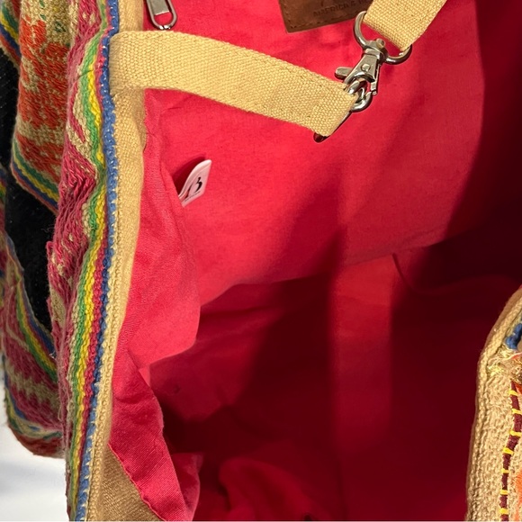 America & Beyond boho embroidered tote bag, interior pockets. Fair trade. Beach - Picture 9 of 11